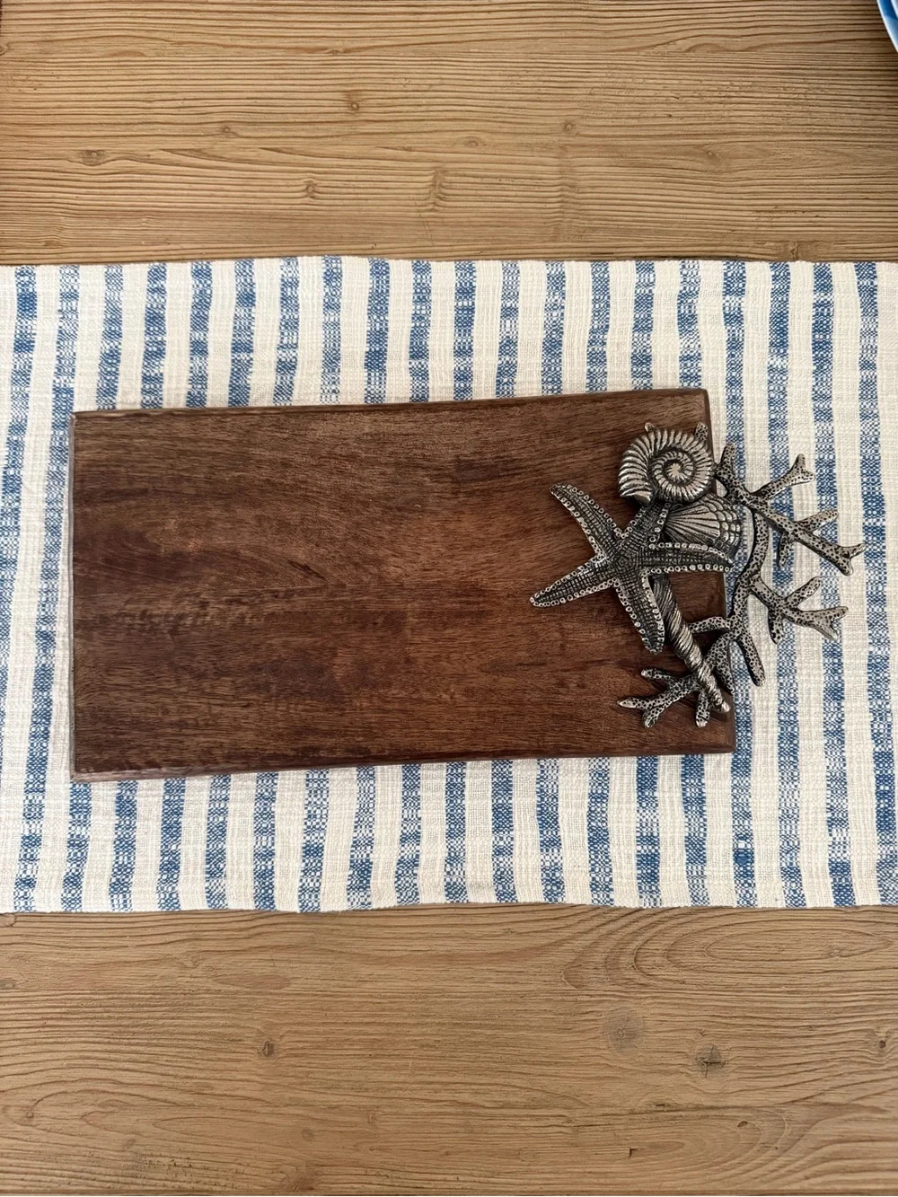 Mud Pie Starfish Wood Board Coastal Serving Tray